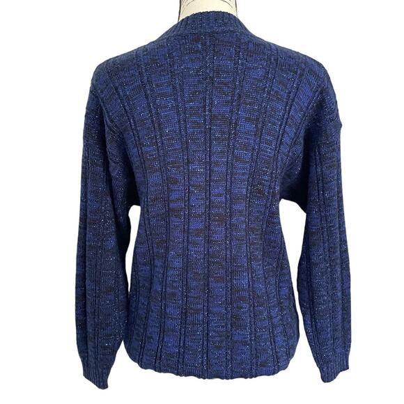Vintage 1980s Crewneck Sweater Blue Metallic Wool Blend Pullover Oversized - Picture 2 of 9